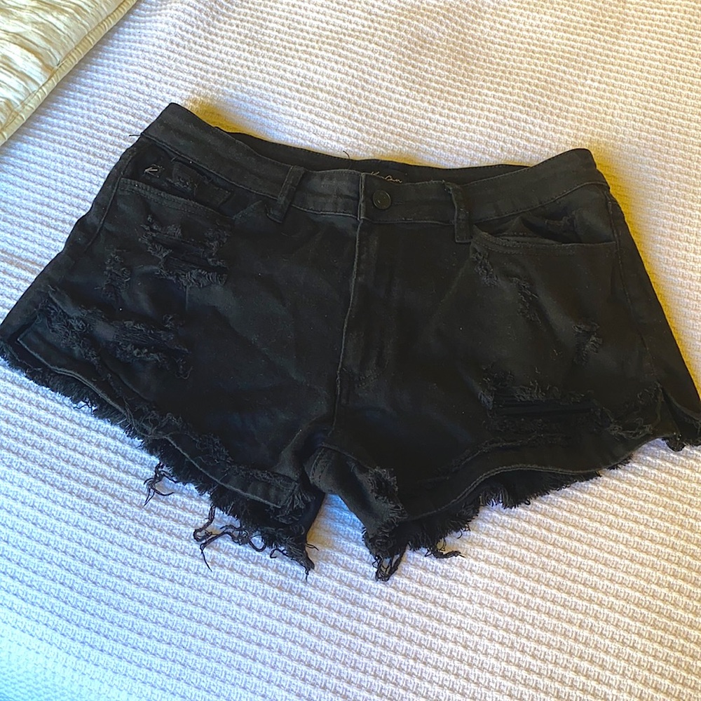 KanCan black ripped high waisted denim shorts